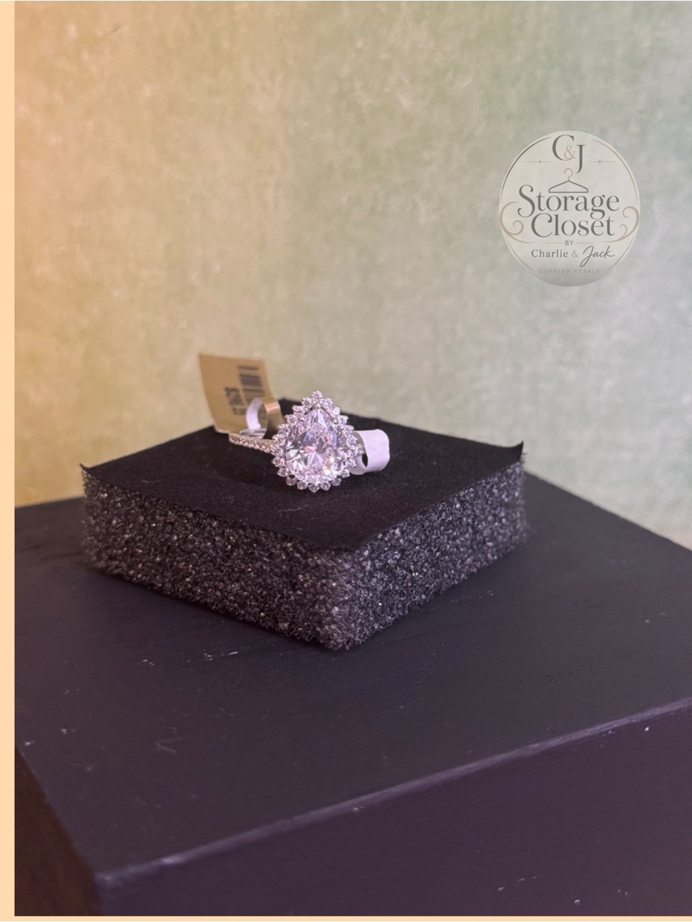 Pear-Shaped Halo Ring in Sterling Silver- Sz 8